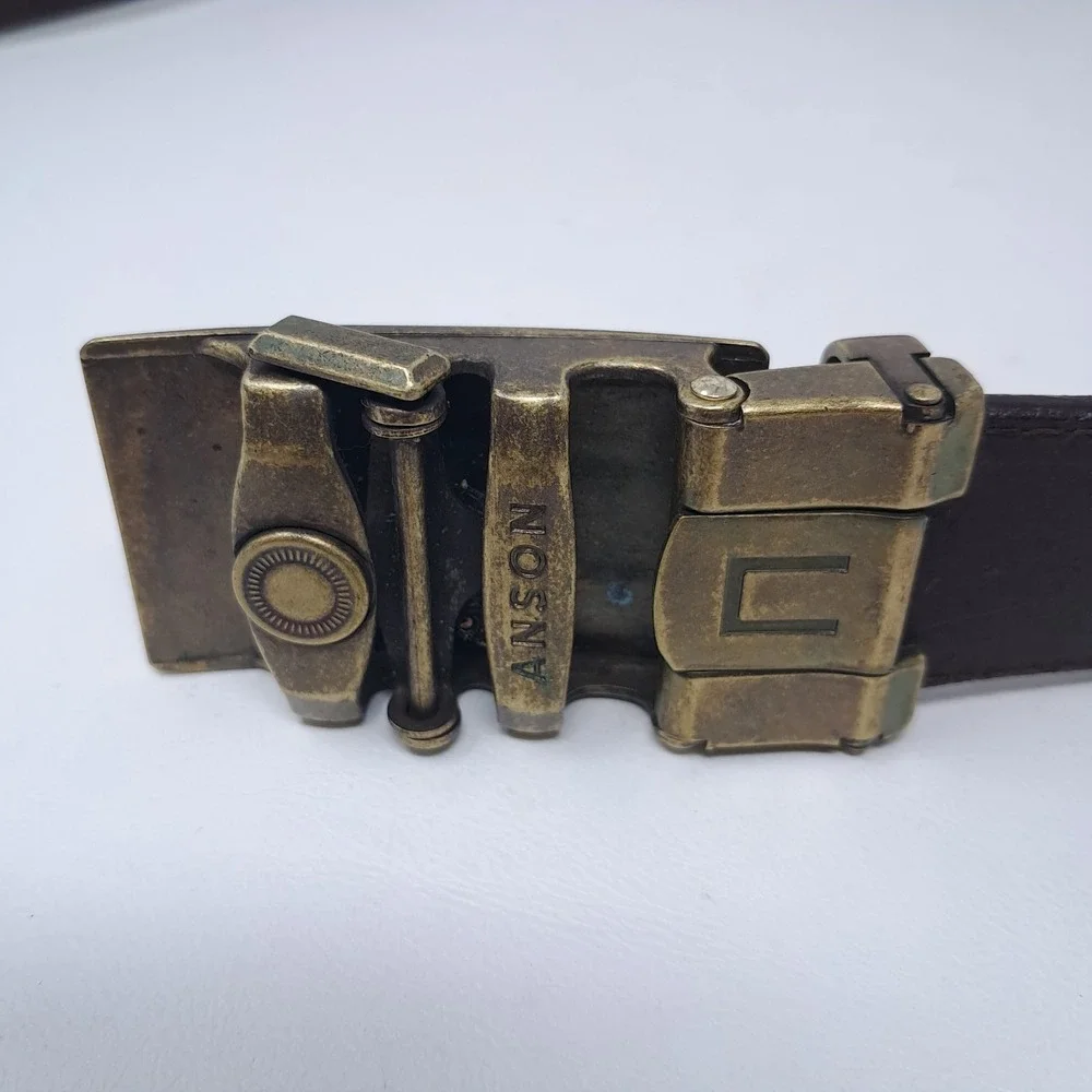 Anson Belt Golf Ball Ratchet Buckle Leather Adjustable Brown No Holes‎ 37